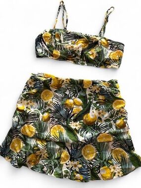 SHEIN Yellow & Green Tropical Lemon Two-Piece Set